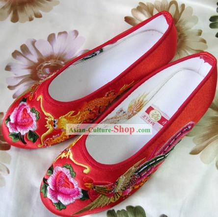 Traditional Red Wedding Dragon Phoenix Shoes