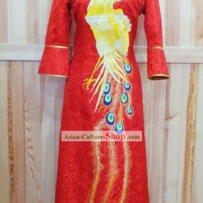Chinese Hand Embroidered Wedding Phoenix Modern Qipao for Women