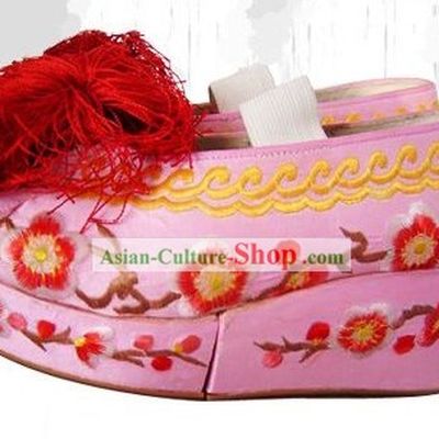High Sole Peking Opera Embroidered Cherry Blossom Shoes for Women