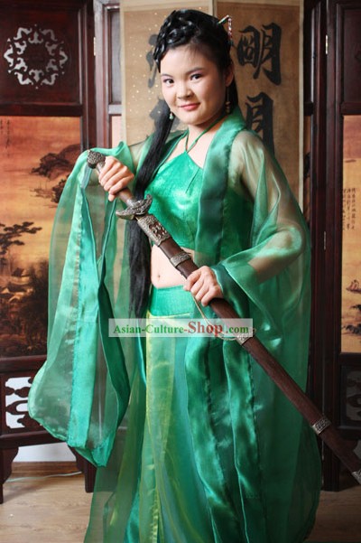 Traditional Green Swordsman Hanfu Clothing for Women