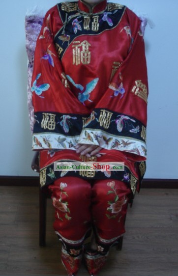 Traditional Chinese Red Butterfly and Fu Words Wedding Suit for Brides