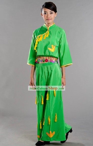Chinese Green Fan Dance Costumes for Women