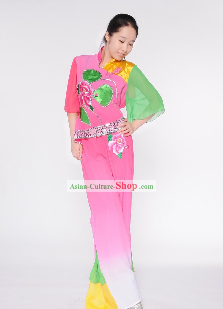 Yangge Classic Peony Dance Outfit for Girls