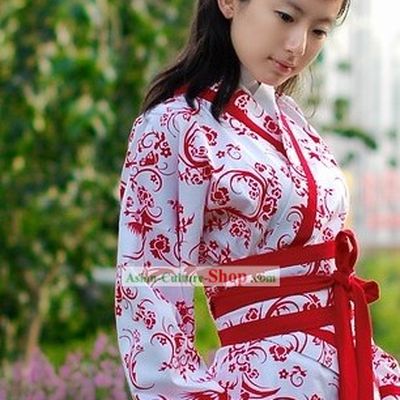 Chinese Classical White and Red Wedding Dress for Girls