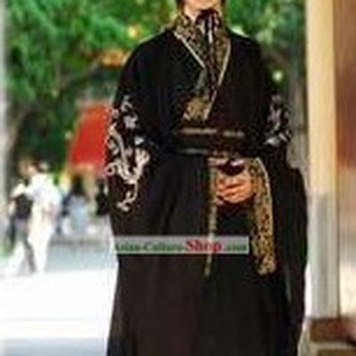 Ancient Chinese Black Dragon Male Costumes and Hat