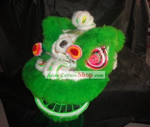 Top Green Sheep Fur Handmade Lion Dance Head Tail Pants Claws Complete Set