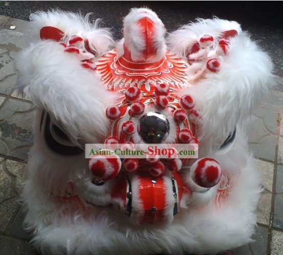 Top Handmade White Sheep Fur Lion Head Tail Pants Complete Set
