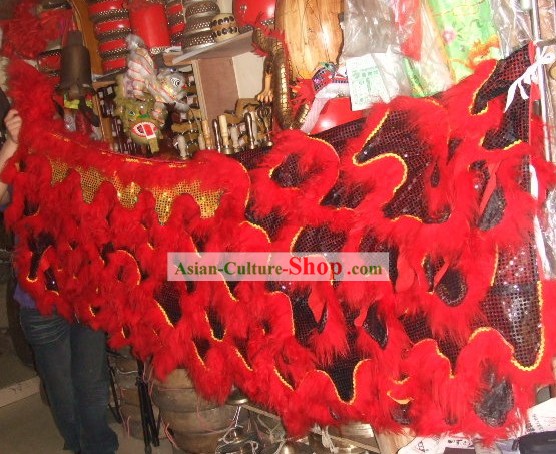 Traditional Chinese Red Sheep Fur Lion Dance Body Tail Set