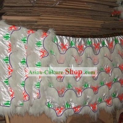 Luminous White Sheep Fur Lucky Fu Pattern Lion Dance Body Tail Set