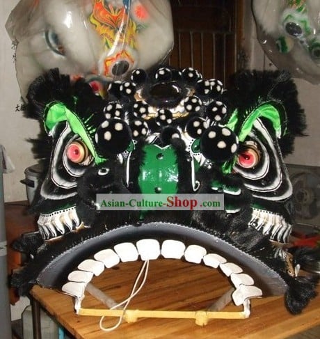 Traditional Chinese Black Bristle Lion Dancing Head Body Pants Costume Complete Set