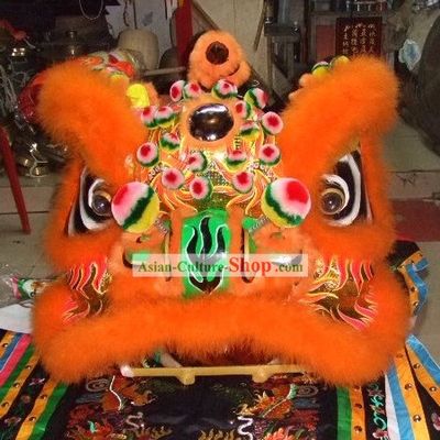 Luminous Orange Sheep Fur Lion Dance Mask Costumes Complete Set