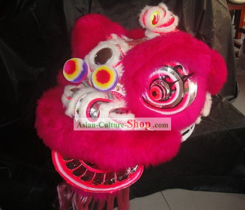 Luminous Peachblow Sheep Fur Lion Dance Mask Costume Complete Set