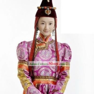Qing Dynasty Mongolian Princess Robe and Hat for Women