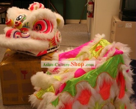 Top Rainbow Color Sheep Fur Lion Dance Mask Uniform Complete Set