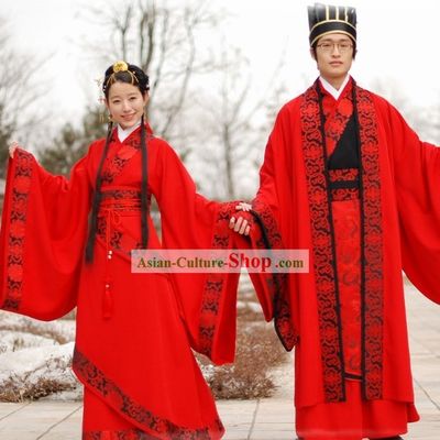 Traditional Chinese Red Wedding Dress 2 Sets for Men and Women