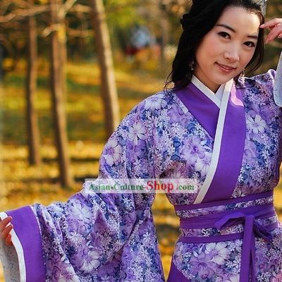 Ancient Chinese Purple Flower Hanfu Clothing