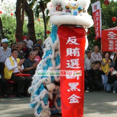 Competition and Parade White Fur Blue Sequins Lion Dance Costumes Complete Set