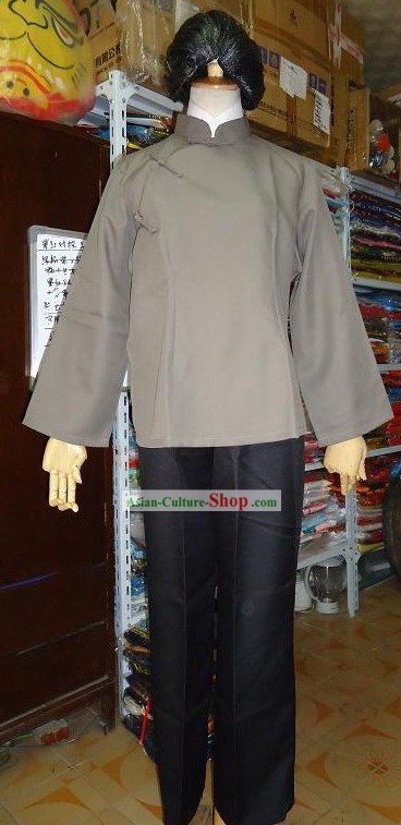 Chinese Old Society Poor Grandmother Costume and Wig Set