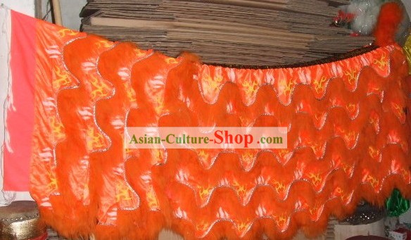 Luminous Long Orange Color Sheep Fur Lion Dancing Body, Pants, Claws Set