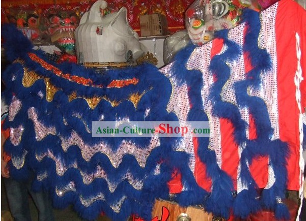 Blue Sheep Fur Lion Dance Tail, Pants and Claws Set