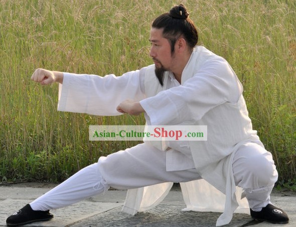 Traditional Chinese White Taoist Clothing and Robe Complete Set