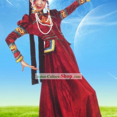 Traditional Mongolian Royal Robe and Hat Complete Set for Women