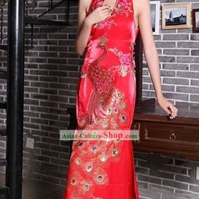 Lucky Red Chinese Wedding Phoenix Evening Dress