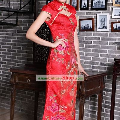 Lucky Red Chinese Wedding Phoenix Evening Dress