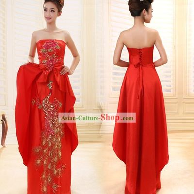 Lucky Red Chinese Wedding Phoenix Full Dress