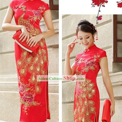 Chinese Classical Red Wedding Phoenix Qipao