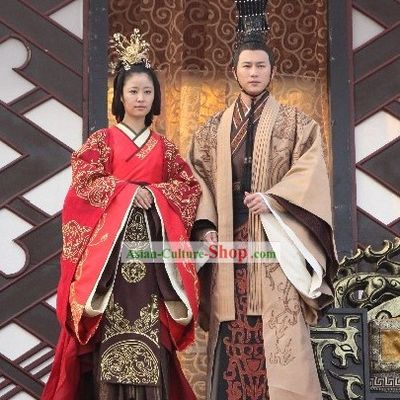 Traditional Chinese Han Emperor and Empress Wedding Dress and Headpieces