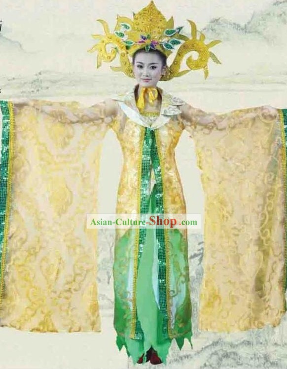 Ancient Chinese Imperial Palace Dance Costume and Headpiece