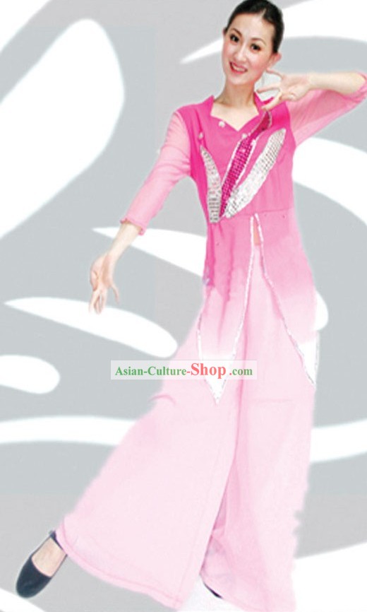 Traditional Chinese Pink Fan Dance Costume for Women