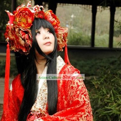 Red Dragon Princess Wedding Dress and Hair Accessories Complete Set