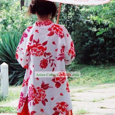 Ancient Chinese Red Flower Wedding Dress and Umbrella