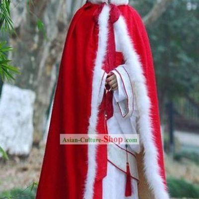 Chinese Classic Beauty Red Cape and Hanfu Quju Clothing