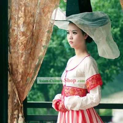 Tang Dynasty Beauty Dress and Hat and Veil Set