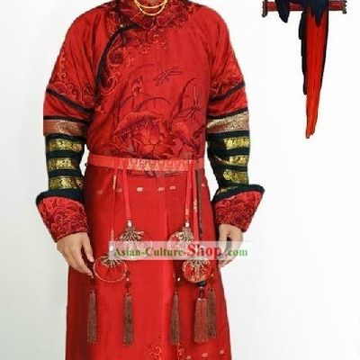 Qing Dynasty Prince Red Outfit and Hat