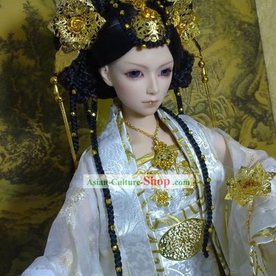Romantic Pure White Wedding Dress Wig and Headpiece for Bride