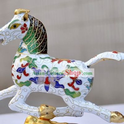 Chinese Classic Cloisonne White Running Horse