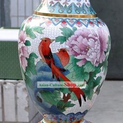 Chinese Classic Cloisonne White Bird and Flower Vase