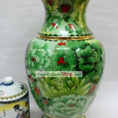 Chinese Classic Cloisonne Green Vase
