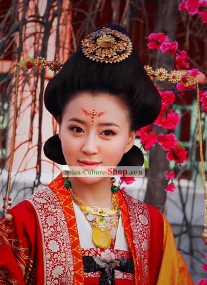 Tang Dynasty Empress Wig and Phoenix Crown Hair Accessories