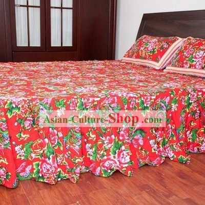 Traditional Chinese Wedding Bedcover and Pillow Complete Set