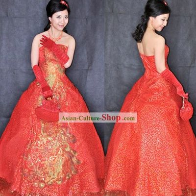 Romantic Chinese Red Wedding Bride Veil Clothing