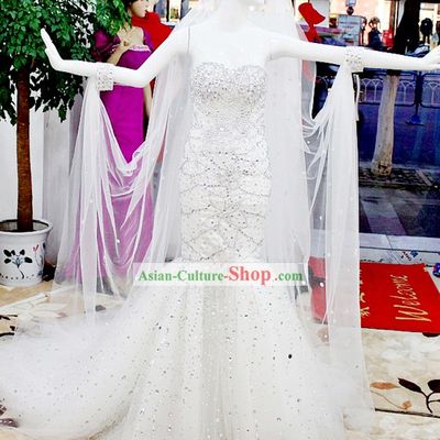 Romantic White Wedding Dress Bride Veil Complete Set for Brides