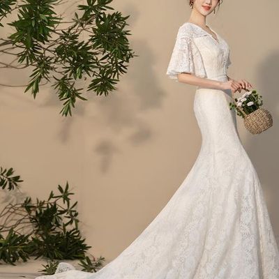 Romantic White Wedding Dress Bride Veil Complete Set for Brides