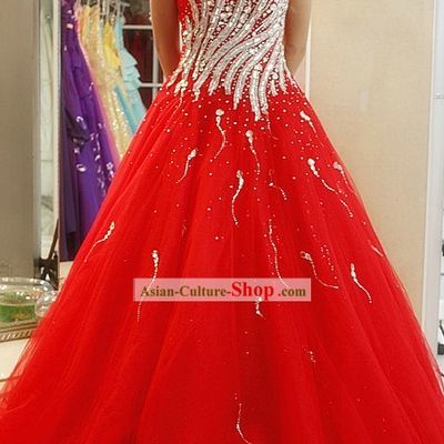 Traditional Chinese Red Wedding Evening Wear Bride Veil Complete Set for Brides