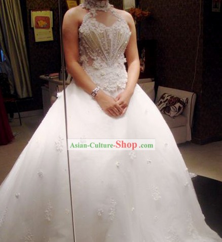 Handmade Princess Wedding Dress and Bride Veil Complete Set