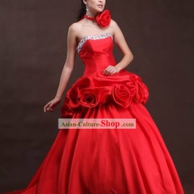 Handmade Chinese Red Wedding Wear and Bride Veil for Brides